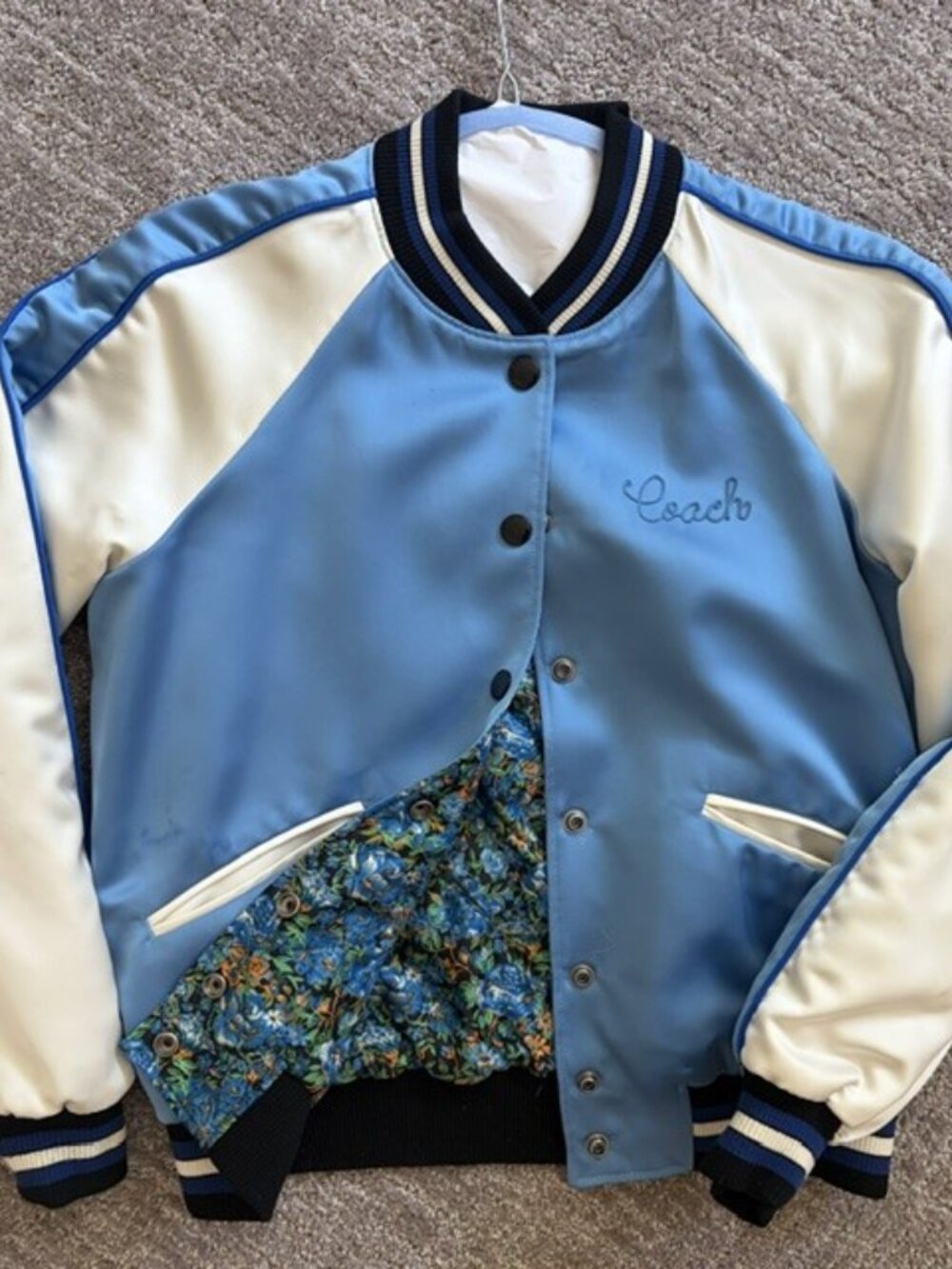 Authentic Coach Reversible floral print bomber satin jacket SMALL